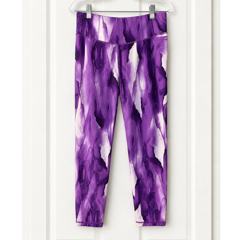 CALIA by Carrie Underwood Purple Watercolor Cropped Leggings Size Medium